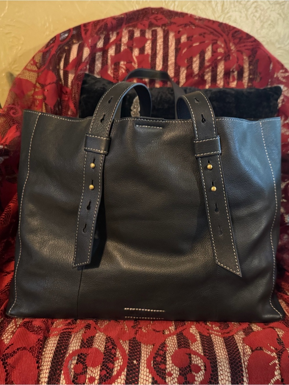 Lucky Brand Soft Black Leather Tote Bag
